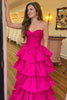 Load image into Gallery viewer, Fuchsia A Line Corset Strapless Tiered Long Satin Prom Dress