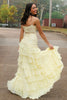 Load image into Gallery viewer, Yellow Mermaid Tiered Long Appliqued Chiffon Prom Dress with Slit