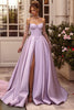 Load image into Gallery viewer, Princess Lilac Corset Pearl Long Satin Prom Dress with Slit