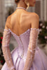 Load image into Gallery viewer, Princess Lilac Corset Pearl Long Satin Prom Dress with Slit