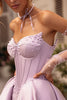 Load image into Gallery viewer, Princess Lilac Corset Pearl Long Satin Prom Dress with Slit