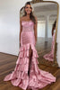 Load image into Gallery viewer, Sparkly Blush Corset Mermaid Tiered Long Prom Dress with Slit