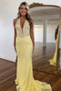 Load image into Gallery viewer, Yellow Corset Halter Appliqued Mermaid Long Prom Dress