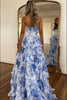 Load image into Gallery viewer, White Blue Flower Tiered Corset Strapless A Line Long Prom Dress