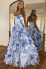 Load image into Gallery viewer, White Blue Flower Tiered Corset Strapless A Line Long Prom Dress