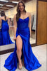 Load image into Gallery viewer, Sparkly Royal Blue Corset Long Beaded Prom Dress with Slit