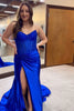 Load image into Gallery viewer, Sparkly Royal Blue Corset Long Beaded Prom Dress with Slit