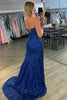 Load image into Gallery viewer, Sparkly Orange Strapless Sequins Mermaid Long Prom Dress with Slit