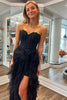 Load image into Gallery viewer, Sparkly Black Strapless Tiered Corset Long Prom Dress with Slit