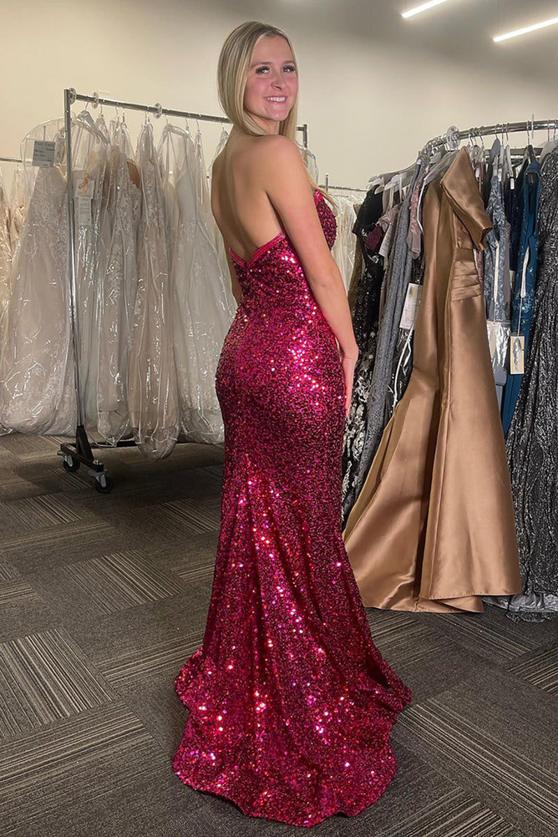 Load image into Gallery viewer, Fuchsia Sparkly Sequins Long Prom Dress