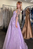 Load image into Gallery viewer, Lilac Appliques  A Line Corset Spaghetti Straps Long Tulle Prom Dress