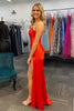 Load image into Gallery viewer, Red Satin Backless Long Corset Prom Dress with Slit