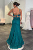 Load image into Gallery viewer, Emerald Green Sparkly V-Neck Long Corset Prom Dress with Slit