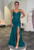 Load image into Gallery viewer, Emerald Green Sparkly V-Neck Long Corset Prom Dress with Slit