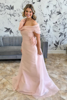 Pink Asymmetrical Long Plus Size Prom Dress with Flowers