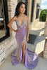 Load image into Gallery viewer, Sparkly Lilac Strapless Sequins Long Beaded Prom Dress with Slit