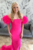 Load image into Gallery viewer, Fuchsia Mermaid Long Satin Prom Dress with Feathers