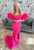 Load image into Gallery viewer, Fuchsia Mermaid Long Satin Prom Dress with Feathers