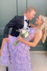 Load image into Gallery viewer, Lilac A Line Sparkly Tulle Long Corset Prom Dress with Slit