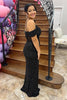 Load image into Gallery viewer, Black Cold Shoulder Sparkly Corset Long Sequins Prom Dress with Slit