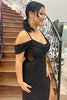 Load image into Gallery viewer, Black Cold Shoulder Sparkly Corset Long Sequins Prom Dress with Slit