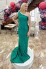 Load image into Gallery viewer, Green Satin Beaded Mermaid Long Prom Dress with Slit