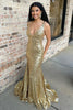 Load image into Gallery viewer, Sparkly Gold V-Neck Sequins Long Mermaid Prom Dress