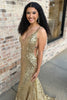 Load image into Gallery viewer, Sparkly Gold V-Neck Sequins Long Mermaid Prom Dress