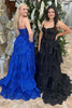 Load image into Gallery viewer, Sparkly Black Tulle Tiered Long Corset Prom Dress with Slit