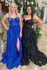 Load image into Gallery viewer, Sparkly Black Tulle Tiered Long Corset Prom Dress with Slit