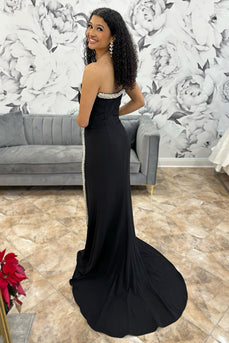 Sparkly Black Mermaid Beaded Long Prom Dress with Slit