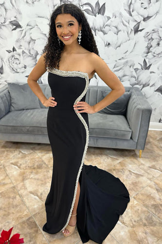 Sparkly Black Mermaid Beaded Long Prom Dress with Slit