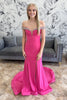 Load image into Gallery viewer, Sparkly Fuchsia Mermaid Beaded Off the Shoulder Long Prom Dress with Slit