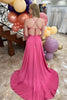 Load image into Gallery viewer, Fuchsia A Line Spaghetti Straps Lace-Up Back Long Prom Dress