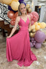 Load image into Gallery viewer, Fuchsia A Line Spaghetti Straps Lace-Up Back Long Prom Dress