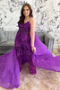 Load image into Gallery viewer, Sparkly Grape Spaghetti Straps Sequins Side Cape Long Prom Jumpsuits