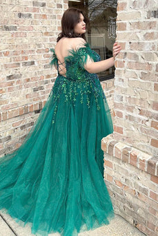 Sparkly Emerald Green Sweetheart Corset Long Prom Dress