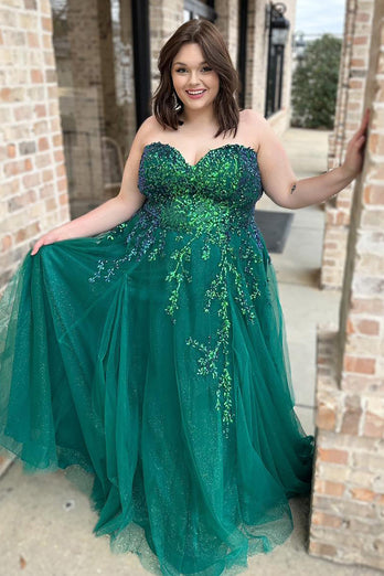 Sparkly Emerald Green Sweetheart Corset Long Prom Dress