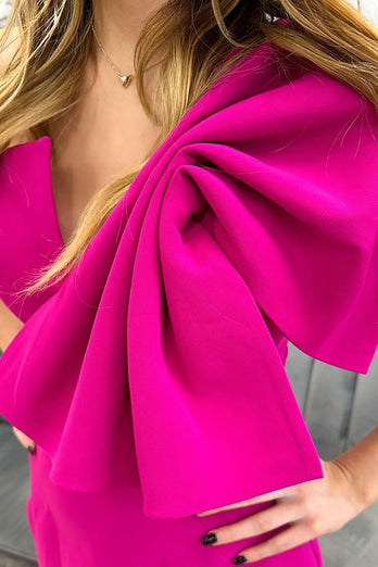 Fuchsia Mermaid One Shoulder Bow Satin Long Prom Dress