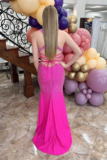 Sparkly Black Beaded Mermaid Long Prom Dress with Slit