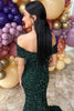 Load image into Gallery viewer, Sparkly Dark Green Off the Shoulder Sequins Long Prom Dress