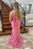 Load image into Gallery viewer, Sparkly Pink V-Neck Sequined Appliques Corset Long Prom Dress with Slit