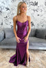 Load image into Gallery viewer, Sparkly Grape Corset Sequins Spaghetti Straps Long Prom Dress with Slit