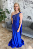 Load image into Gallery viewer, Sparkly Royal Blue Beaded One Shoulder Long Prom Dress with Slit