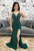 Load image into Gallery viewer, Sparkly Dark Green Beaded Spaghetti Straps Long Prom Dress with Slit