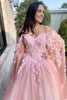 Load image into Gallery viewer, Sparkly Pink Ball Gown Corset Sweetheart Long Prom Dress with 3D Flowers