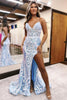 Load image into Gallery viewer, Sparkly Royal Blue Spaghetti Straps Mermaid Long Corset Prom Dress with Slit