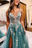 Load image into Gallery viewer, Sparkly Sage Corset Floral Tulle Long Corset Prom Dress with Slit