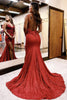 Load image into Gallery viewer, Sparkly Dark Red Sequin Floral Spaghetti Straps Long Prom Dress with Slit