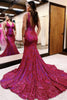 Load image into Gallery viewer, Sparkly Fuchsia Mermaid V-Neck Backless Long Prom Dress